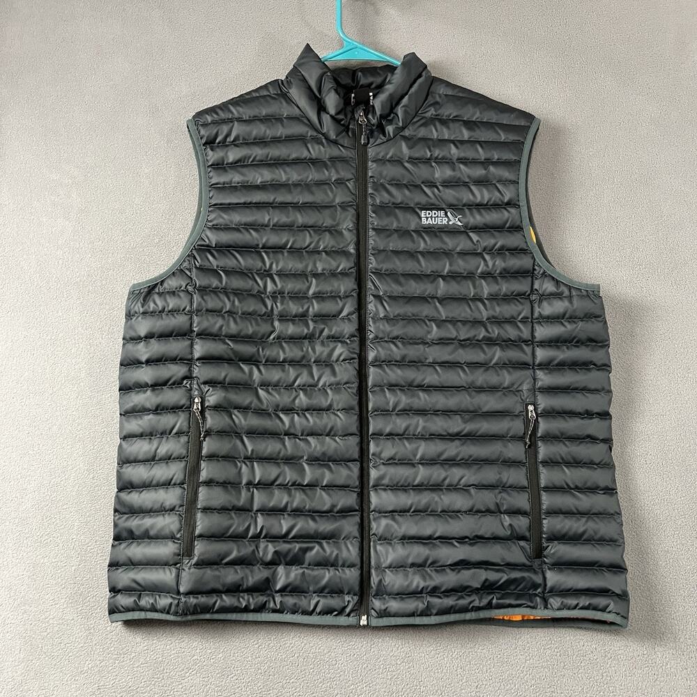 Eddie Bauer Vest Mens XL Black EB650 Down Puffer Full Zip Insulated Outdoors